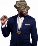 Sans marque Pimp/pooier tenue de soirée déguisé - 2 pièces - hommes - chapeau panthère - collier or avec texte SEXY