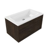 Saniclass Holz Frame Badkamermeubelset - 80x45x57.5cm - Torino solid surface wastafel wit - zonder kraangat - 1 lade - mat eiken charcoal (hout) SW1420767/SW1471856