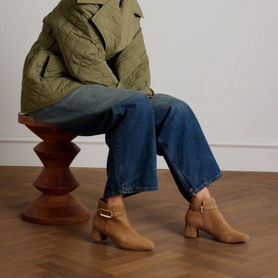 No Stress Dames Beige suède enkellaarsjes met hak - Maat 36