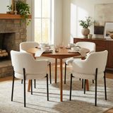 Puluomis - Eetkamerstoelen - Set van 4 - Teddy Fleece - Metalen poten - Gevoerde zitkussens - Gebogen rugleuning armleuning - Wit
