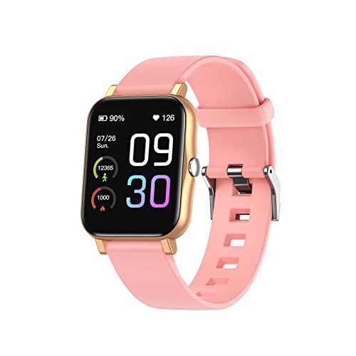 JUSHZ Smart Horloge voor Mannen Smart Horloges voor Vrouwen Smartwatch Sport Polsband Waterdicht Weer Temperatuur Meting Bluetooth Bellen Siliconen Polsband Magnetische Oplaadkabel, roze, 1.7inch