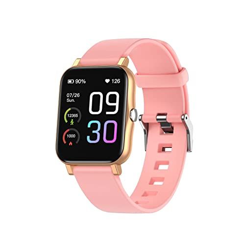 JUSHZ Smart Horloge voor Mannen Smartwatch Sport Polsband Waterdicht Weer Temperatuur Meting Bluetooth Bellen Siliconen Polsband Magnetische Oplaadkabel, roze, 1.7inch