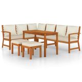 vidaXL 7-delige dining loungeset met kussens, massief acaciahout, crèmewit