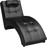 vidaXL Chaise longue met kussen kunstleer zwart