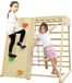 HOMCOM Aire de Jeux 5 en 1 Ensemble d'escalade avec balançoire, échelle Horizontale, Filet à Grimper, Mur d'escalade, Jouets d'escalade pour Enfants, 120 x 105 x 120 cm, Bois de hêtre Naturel