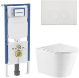 Geberit QeramiQ Dely Toiletset - 36.3x51.7cm - Diepspoel - Rimless - Inbouwreservoir - Softclose Toiletzitting - Glans Witte Bedieningsplaat - Ronde Knoppen - Mat Wit