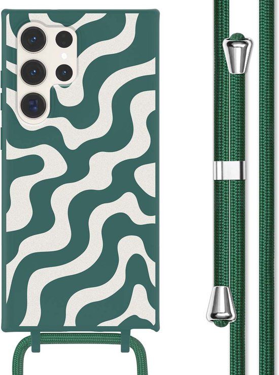 iMoshion Hoesje Samsung Galaxy S23 Ultra - Siliconen Back Cover met Koord - Petrol Green Groovy