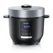 Arendo Cuiseur à riz électrique de voyage, 2 litres, 350W, 5 programmes de cuisson, minuterie, fonction de maintien au chaud, sans BPA, avec gobelet doseur et cuillère à riz, noir/argent