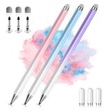 Styluspennen voor aanraakschermen, 2-in-1 universele styluspen met hoge precisie voor iPad, compatibel met Apple, iPhone, iPad, Android, Microsoft-tablets, telefoons, 3 stuks - blauw, roze, paars