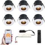 HOFTRONIC Set van 6 Olivia Smart LED Mini Inbouwspots - Wit - 12V 3W 150lm - Dimbaar - Wifi & Bluetooth - 2700K - IP44