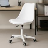 BAKAJI Bureaustoel, ergonomisch, modern design, met verstelbare hoogte en gevoerd kussen met hoge dichtheid, draaibare zitting met zwenkwielen, ideaal voor thuis, werkkamer (wit)