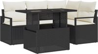 vidaXL Tuinset met sofa en kussens, 5-delig, zwart en crème, van polyrotan