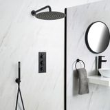 Hudson Reed - Kit de douche - Mitigeur thermostatique encastrable 2 fonctions, pommeau de douche rond Ø30cm et douchette - Noir - Nox