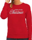 Bellatio Decorations Shoppartners Bv Foute Kersttrui / sweater - Merry Fucking Christmas - zilver / glitter - rood - dames - kerstkleding / kerst outfit 2XL