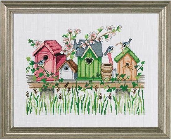 Permin Borduurpakket Vogelhuisjes Plank - Kruissteek - 9+ jaar