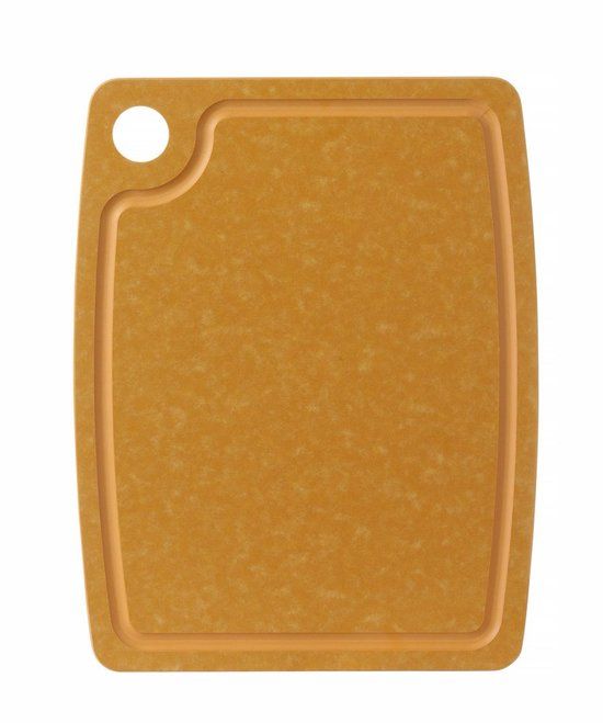 HENDI Houtvezel snijplank – groef voor vloeistof – non-slipvoeten – ophanggat – 370x275x6 mm – bruin