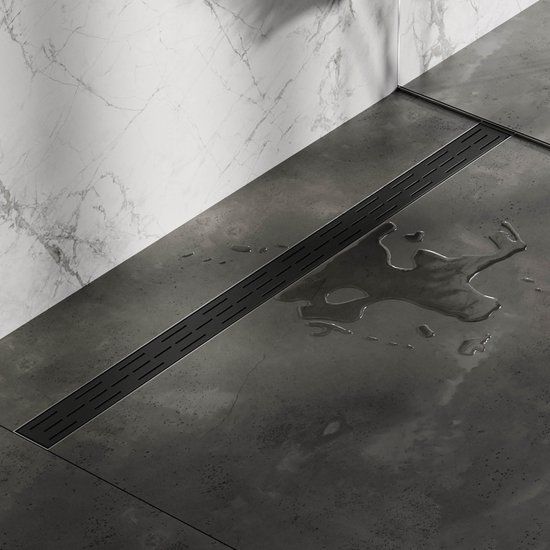 Brauer Douchegoot 120cm - met Vloerflens - Standaard Rooster - Mat Zwart