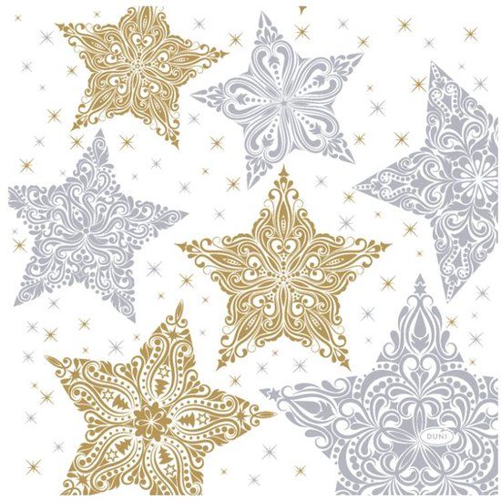 Duni servetten Snow Stars White - 33x33cm