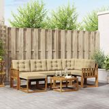 vidaXL Loungeset 7-delig Hoek Acaciahout Natuurlijk & Beige Inclusief Tafel