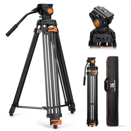 K&F CONCEPT 202 cm videostatief, heavy duty tripod statief met vloeistofkop en snelwisselplaat, camerastatief voor DSLR, camcorder, camera's draagkracht 8 kg