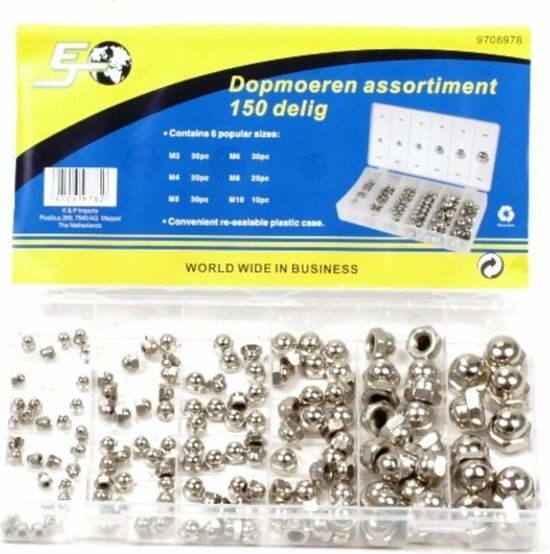 HBM 150 Delige Zeskant Dopmoeren Assortiment - M3 t/m M10