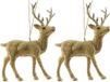 Bellatio Decorations Decoris Kersthanger hertje - 2x - rendier - goud - glitters - 12,5 cm - kunststof
