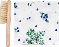 Lullalove Brosse naturelle pour bébé pour la fièvre du lait + gant de toilette, imprimé baies