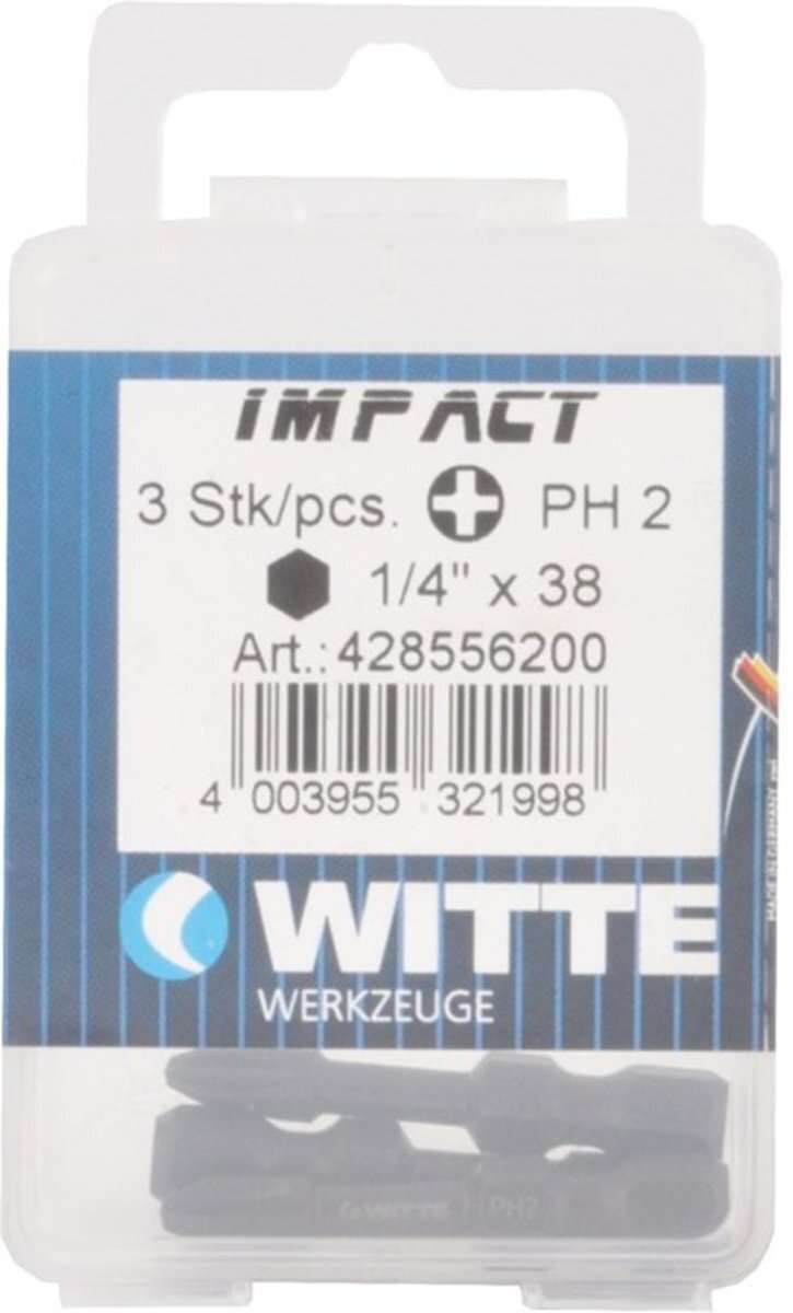 Witte Impact kruiskop bit - PH 2 - per 3 verpakt