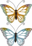 Decoris Tuindecoratie Vlinders 2x - Metaal - Blauw en Oranje - 51 x 38 cm
