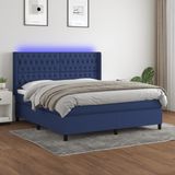 vidaXL Boxspringbed met matras en blauwe LED-verlichting, 180x200 cm, gestoffeerd