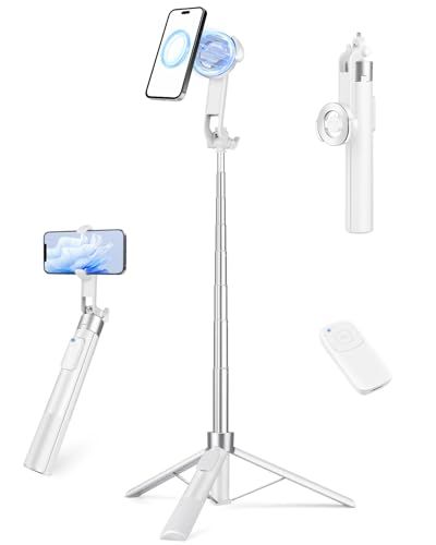 Victiv Magnetische Selfiestick-Statief voor iPhone, 70" Telefoonstatief Voor Filmen Met Afstandsbediening, Mag-Safe Selfiestick voor Video-Opnames, Vloggen En Contentcreatie - Wit
