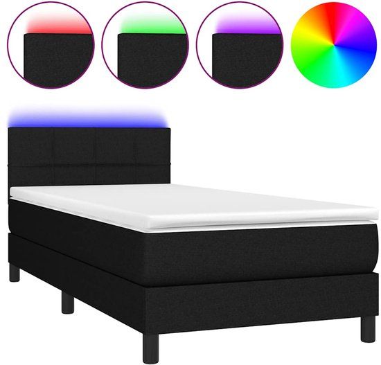 vidaXL Boxspring met matras en LED stof zwart 100x200 cm
