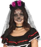 Merkloos Halloween diadeem met bloemen en sluier - zwart/paars
