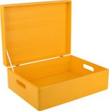 Creative Deco XL Houten Opbergkist Geel – 40x30x14cm – Met Deksel, Handvat