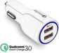 Maclean MCE478 W USB-oplader met 2 sleuven 12-24V sigarettenaansteker Quick Charge 3.0 Snelladen auto 1xQC3.0 5V / 3A, 9V / 1.8A, 12V / 1.6A 1x 5V / 3.1A Auto-oplader voor mobiele telefoon Wit
