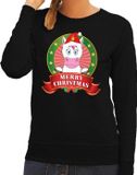 Bellatio Decorations Foute kersttrui / sweater eenhoorn - zwart - Merry Christmas voor dames M