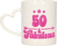 Bellatio Decorations Verjaardagscadeau Koffiemok 50 Jaar Roze Hartjes Handvat 300 ml