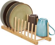 Merkloos Relaxdays Bordenrek, voor 10 borden, snijplanken, pannendeksels, afdruiprek afwas, bordenhouder, naturel