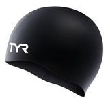 TYR Swimming Fabric Silicone Cap for Men Women Boys Girls | Free Size for Adults and Kids | Premium Skin Friendly Material | Ideal for Long and Short Hair (Black)