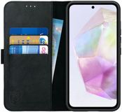 Rosso Deluxe Echt Leer Book Case Hoesje Geschikt voor Samsung Galaxy A35 | Zwart