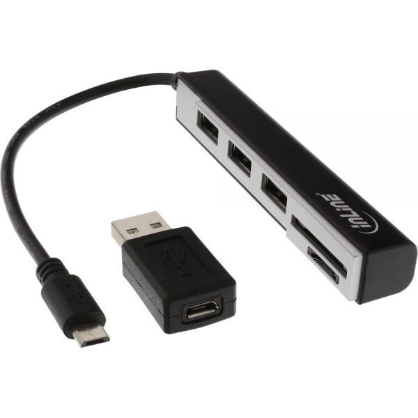 Inline Micro USB OTG kaartlezer met 3-poorts USB Hub - 0 15 meter