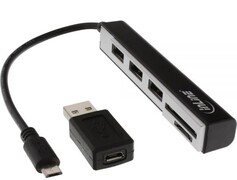 Inline Micro USB OTG kaartlezer met 3-poorts USB Hub - 0 15 meter