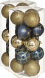 Jja Showroom And Head Office 30x stuks boules de Noël mix or/bleu brillant/mat/paillettes plastique diamètre 5 cm