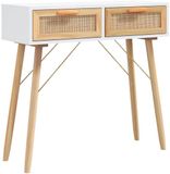 vidaXL Wandtafel 80x30x75 cm massief grenenhout en natuurlijk rattan