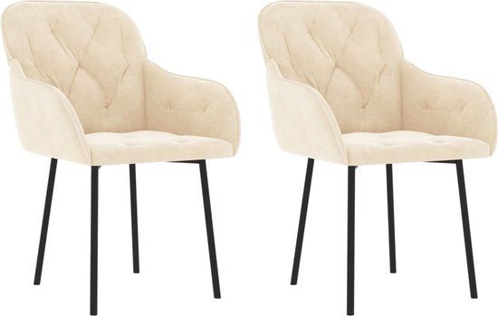 vidaXL Eetkamerstoelen 2 stuks fluweel crèmekleurig
