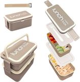 Unyqoos® Grijze tweelaagse lunchbox met vakken en bestek voor werk en school