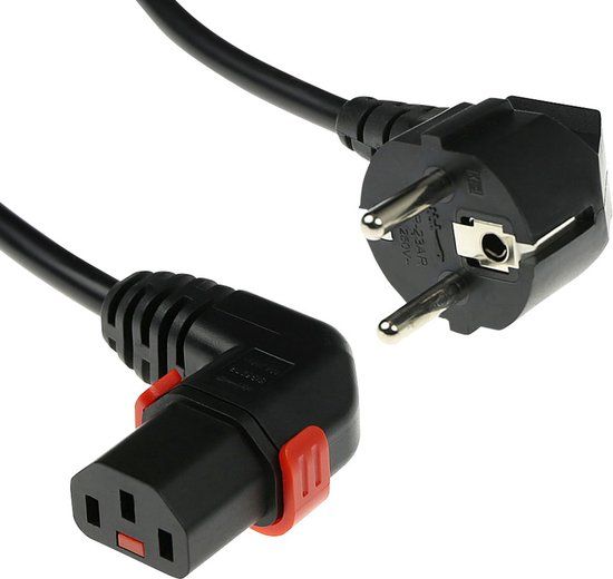 IEC LOCK C13 - Schuko CEE 7/7 Power Cable - 2m - Black