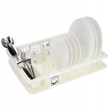 KADAX Kunststof afdruiprek, afdruiprek met bestekmand, afdruiprek, 46,5 x 37 x 8,3 cm, lekbak, afdruiprek, afdruiprek voor borden, glazen, bestek (ecru)
