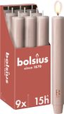 Bolsius - 9 Dinerkaarsen Rustiek Extra Breed - Roze - 23 cm - Diameter 3 cm - 15 Branduren
