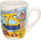 Paper dreams Funcadeau 75 jaar verjaardag koffie mok/beker - 300 ml - Wit - Keramiek